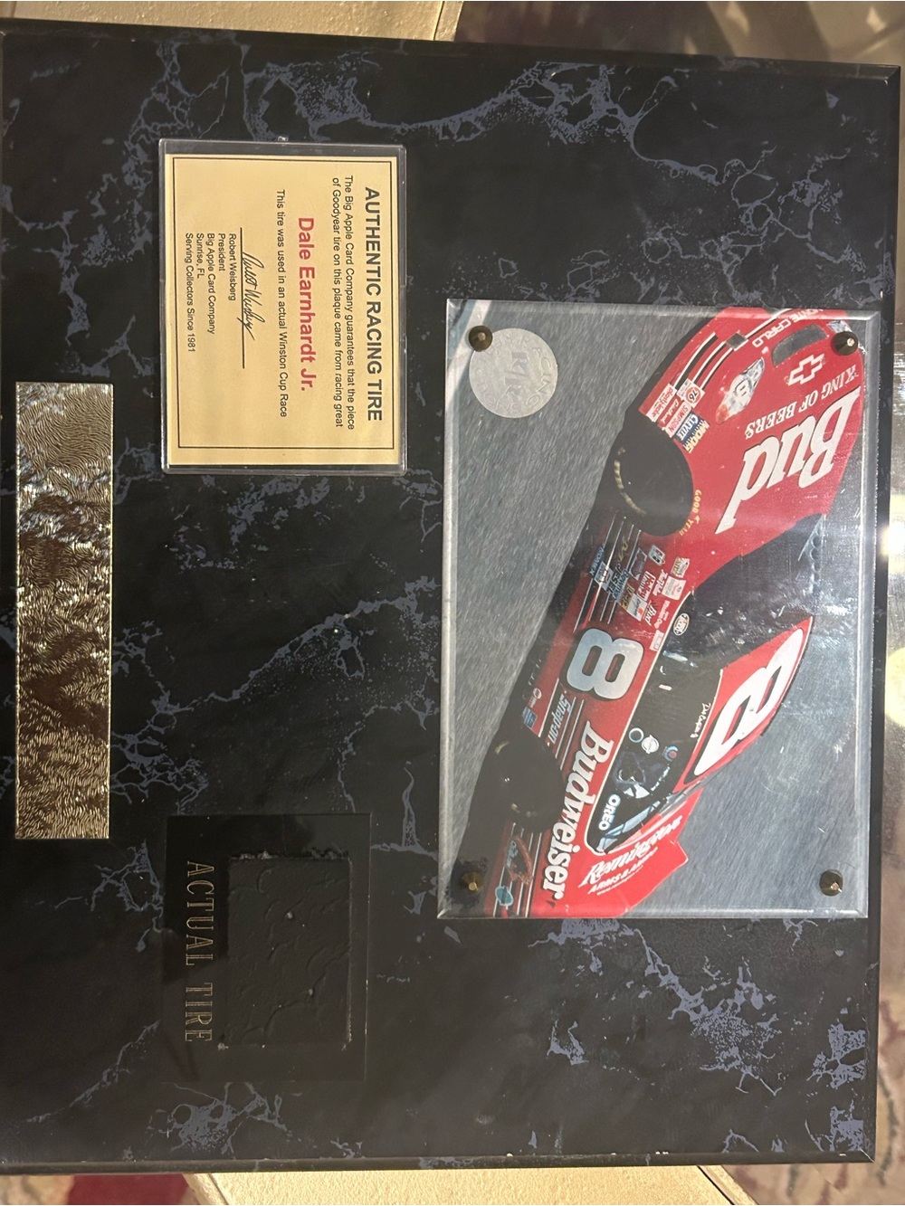 Dale Earnhardt Jr. #8 Budweiser Authentic Racing Tire Plaque NASCAR Winston Cup
